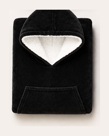 The Evenfold Wrap folded, in Black